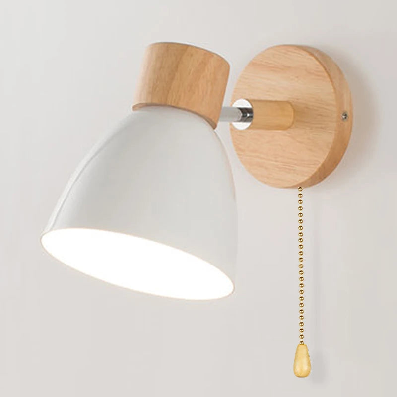 Wooden Nordic Wall Lamp With Switch Modern Wall Sconce For Bedroom