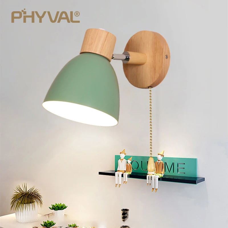 Wooden Nordic Wall Lamp With Switch Modern Wall Sconce For Bedroom