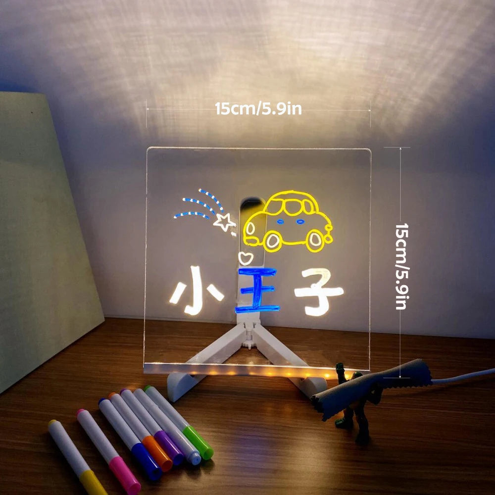 LED Note Board With Night Light Colorful 7 Pens DIY Acrylic Message Board