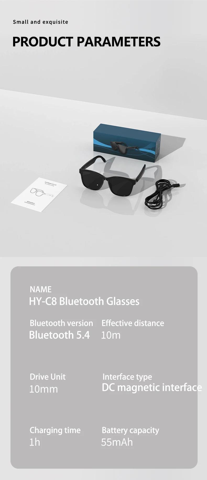 HY-C8 AI Smart Glasses Intelligent Real-time Language Translator Bluetooth Sunglasses