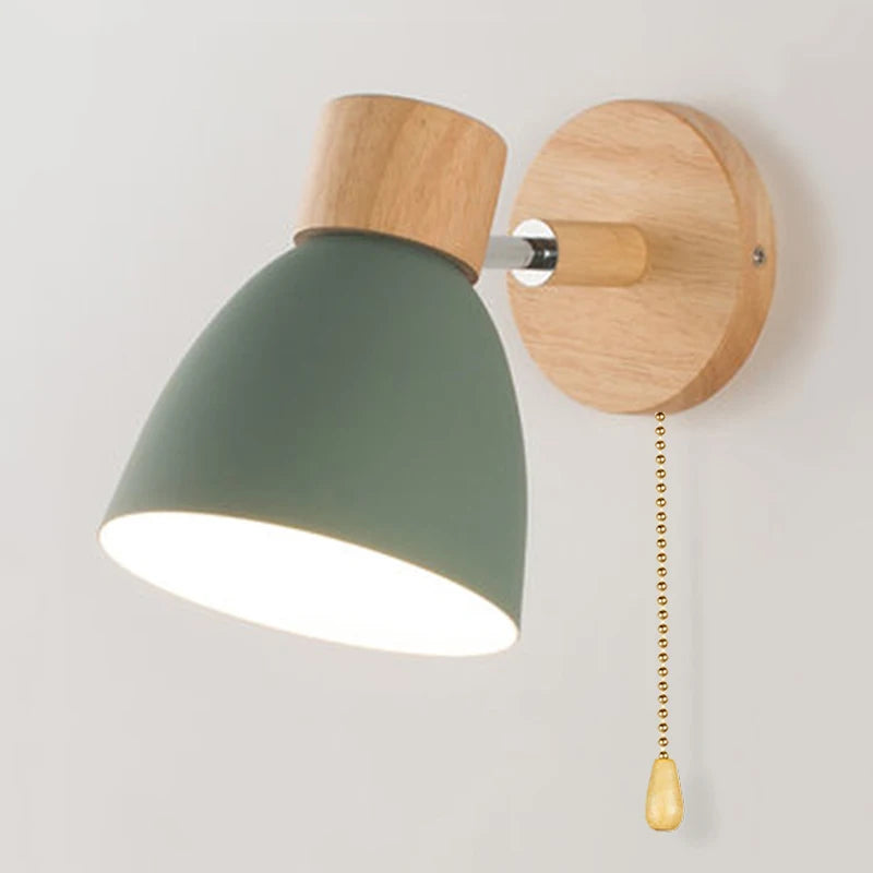 Wooden Nordic Wall Lamp With Switch Modern Wall Sconce For Bedroom