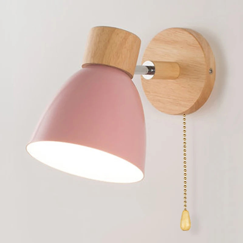 Wooden Nordic Wall Lamp With Switch Modern Wall Sconce For Bedroom
