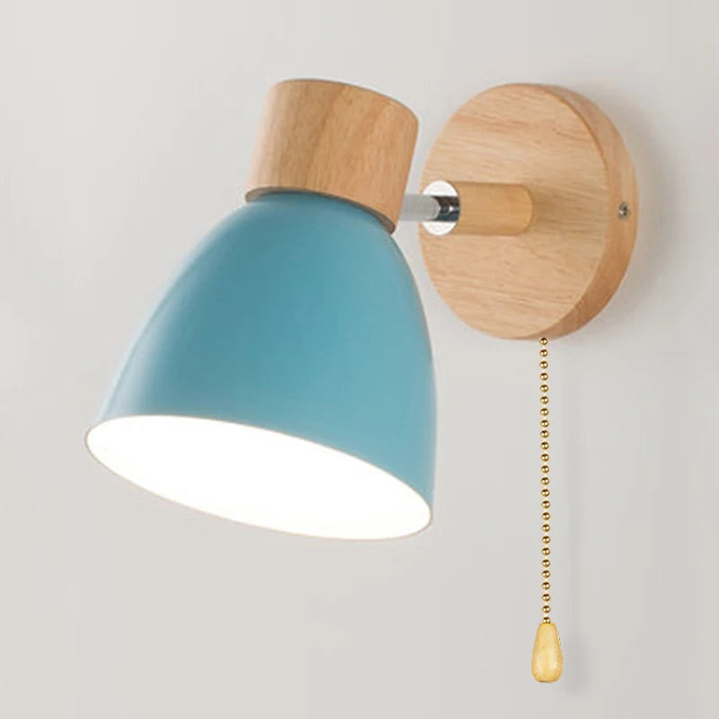 Wooden Nordic Wall Lamp With Switch Modern Wall Sconce For Bedroom