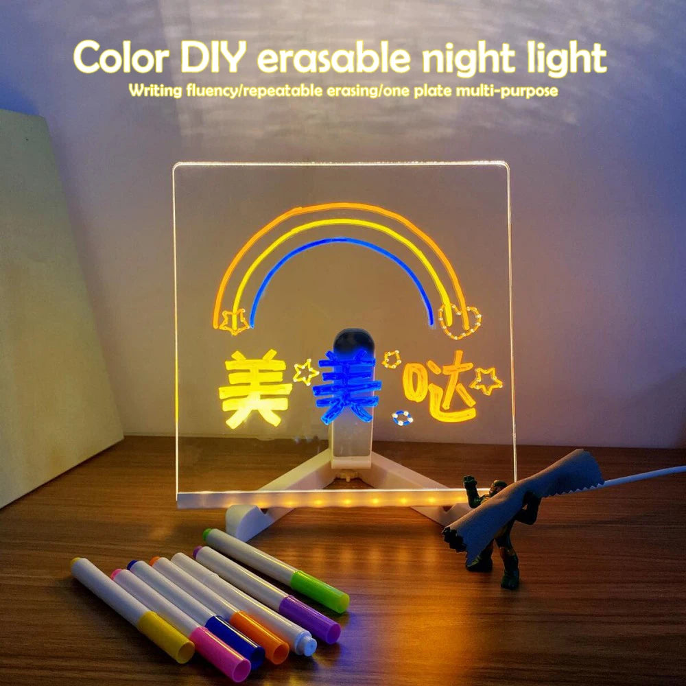 LED Note Board With Night Light Colorful 7 Pens DIY Acrylic Message Board