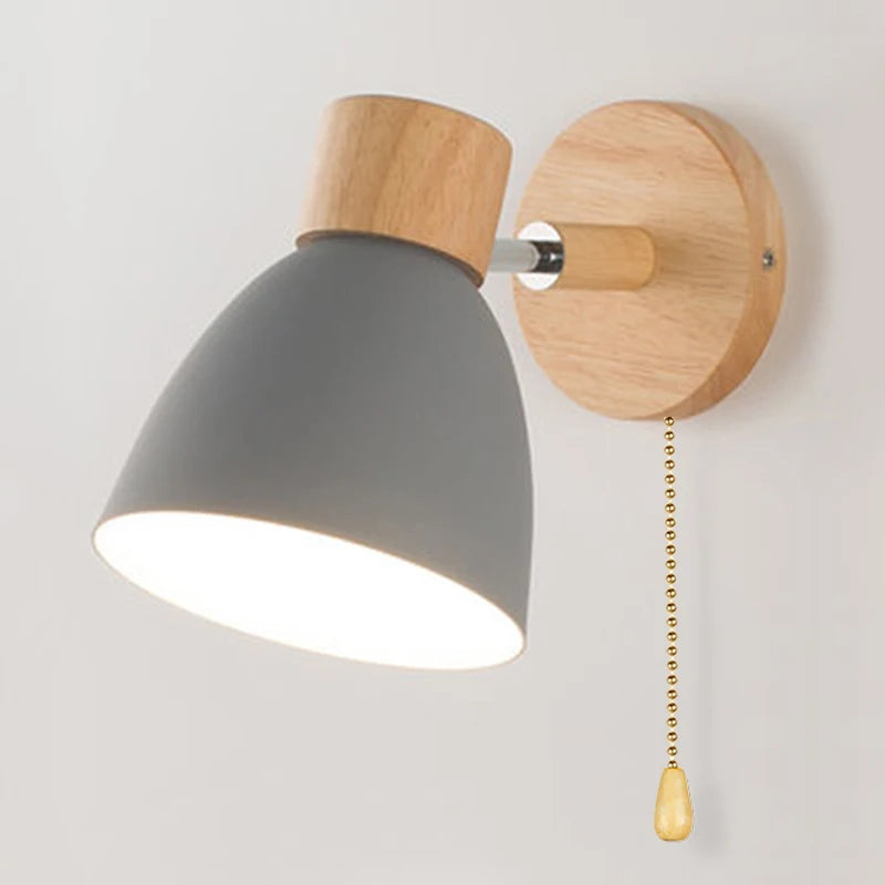Wooden Nordic Wall Lamp With Switch Modern Wall Sconce For Bedroom