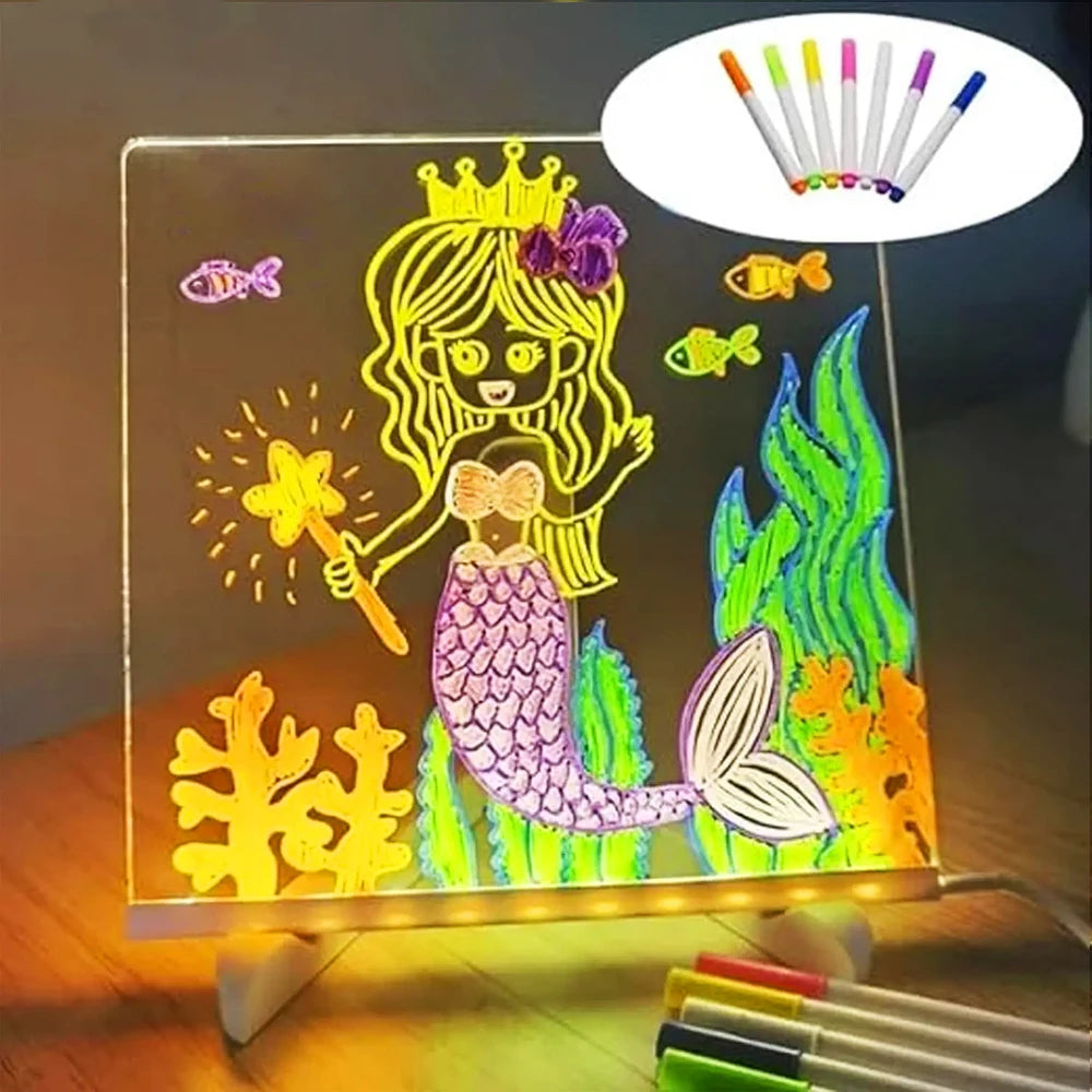 LED Note Board With Night Light Colorful 7 Pens DIY Acrylic Message Board
