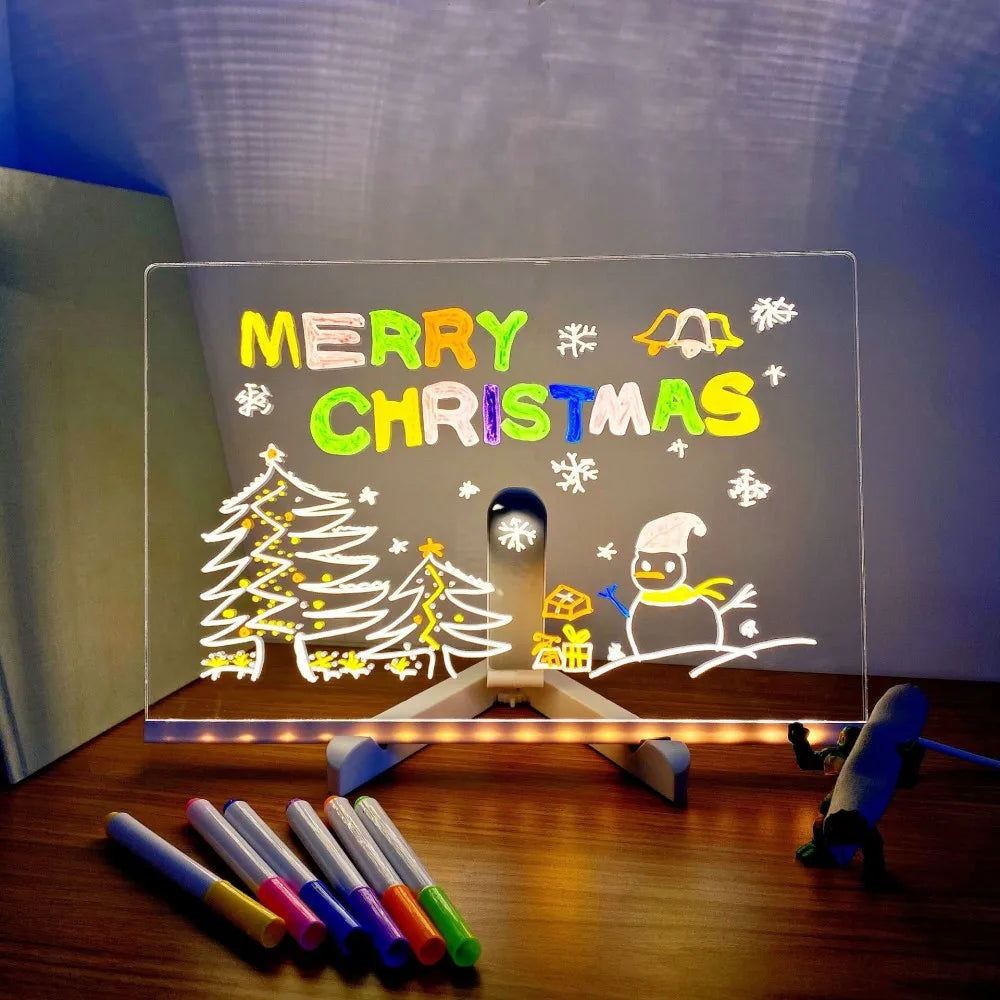 LED Note Board With Night Light Colorful 7 Pens DIY Acrylic Message Board