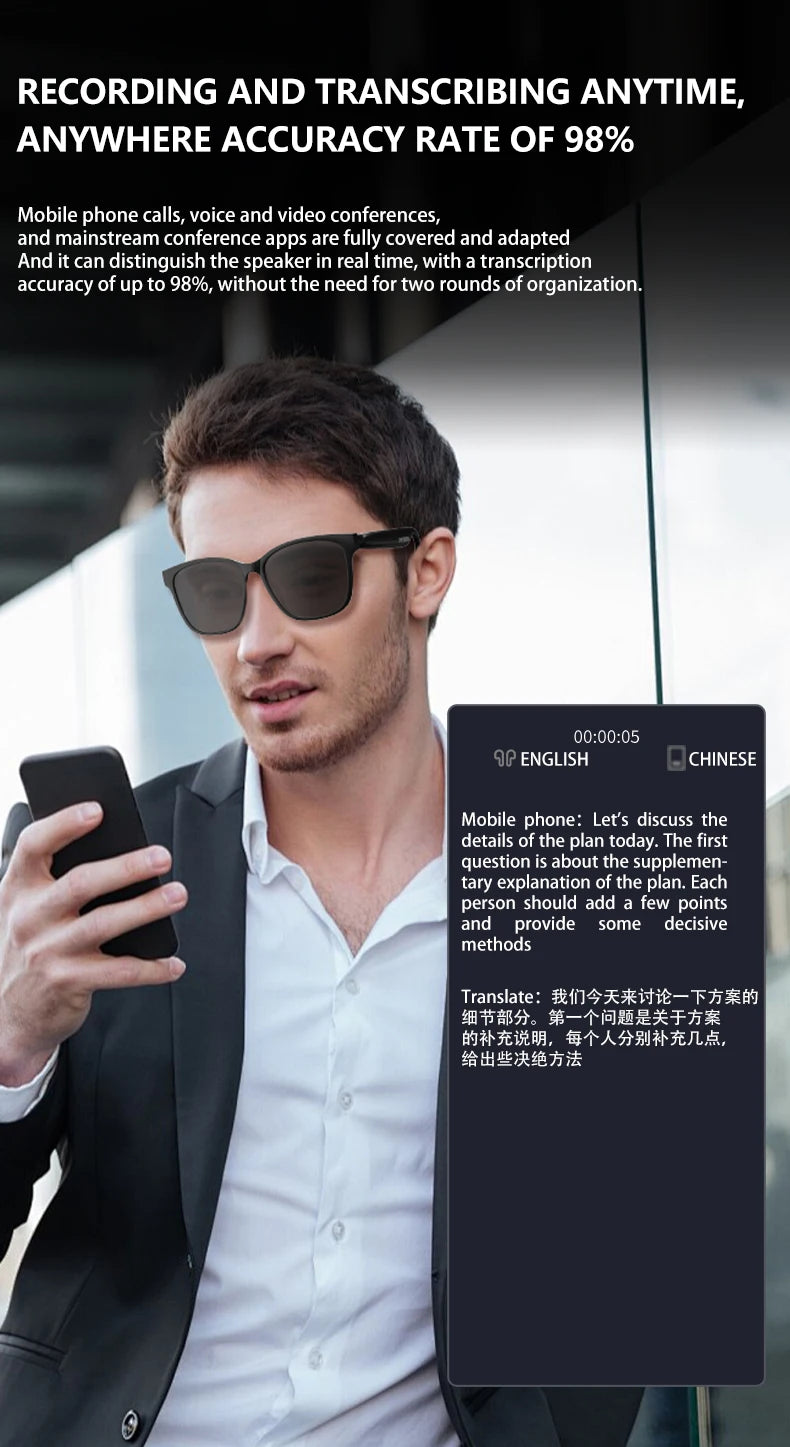 HY-C8 AI Smart Glasses Intelligent Real-time Language Translator Bluetooth Sunglasses