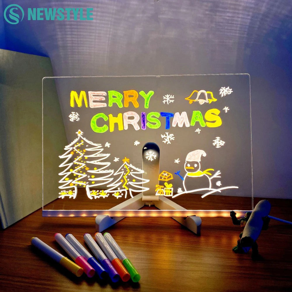 LED Note Board With Night Light Colorful 7 Pens DIY Acrylic Message Board
