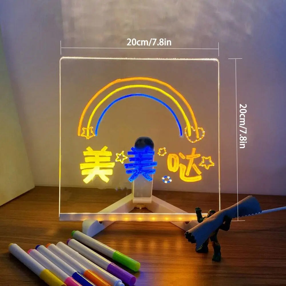 LED Note Board With Night Light Colorful 7 Pens DIY Acrylic Message Board