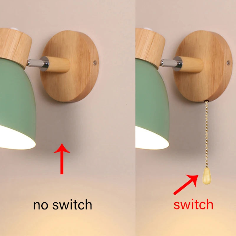 Wooden Nordic Wall Lamp With Switch Modern Wall Sconce For Bedroom