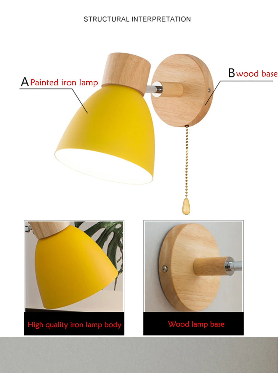 Wooden Nordic Wall Lamp With Switch Modern Wall Sconce For Bedroom