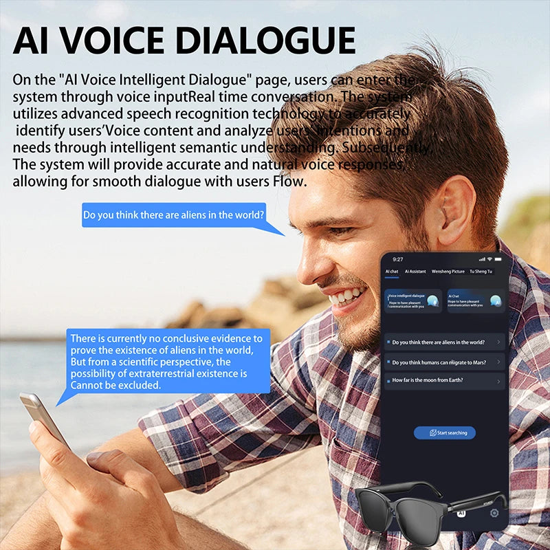 HY-C8 AI Smart Glasses Intelligent Real-time Language Translator Bluetooth Sunglasses